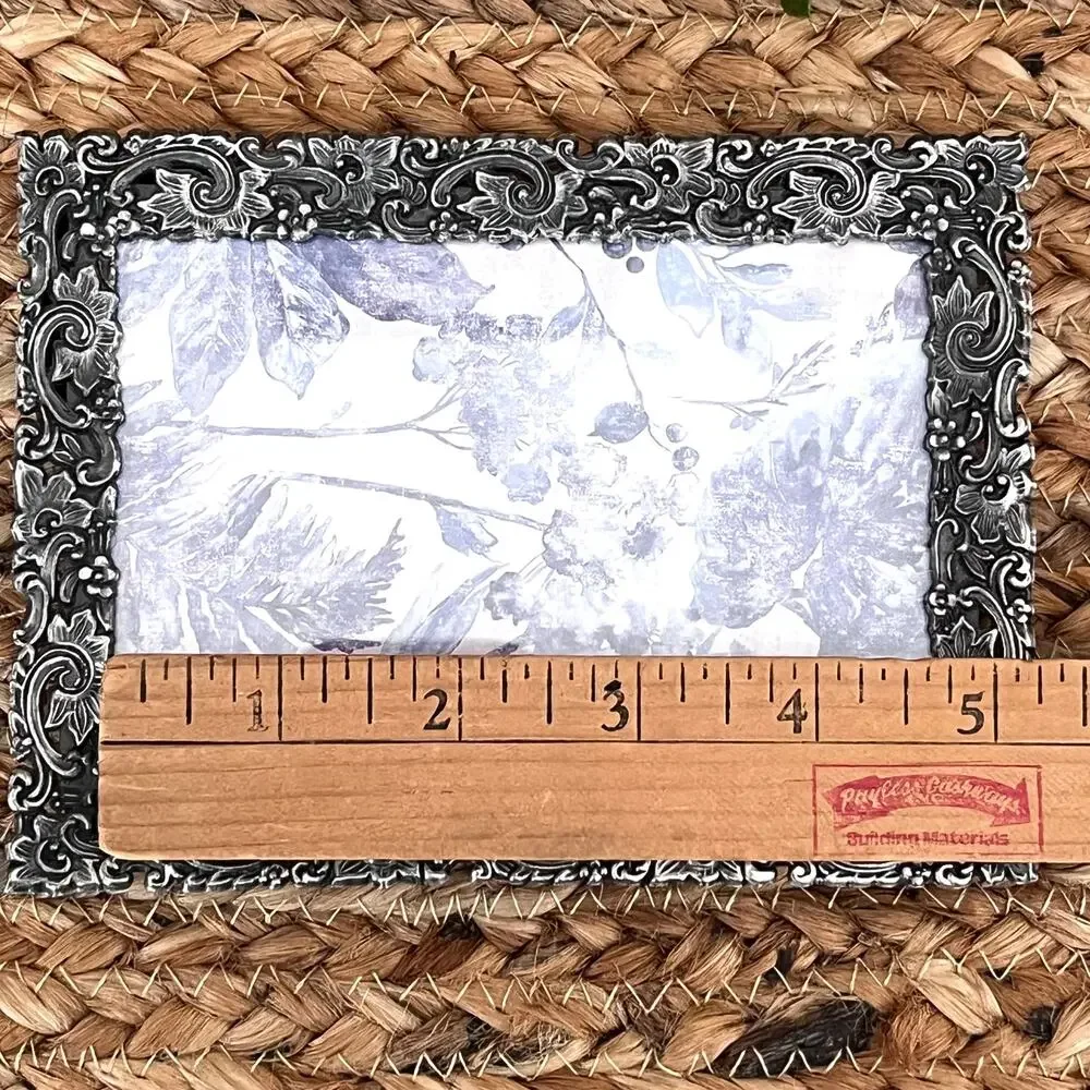 Vintage Pewter Photo Frame Floral Scrolls Ornate Baroque Style Relief Pattern 6